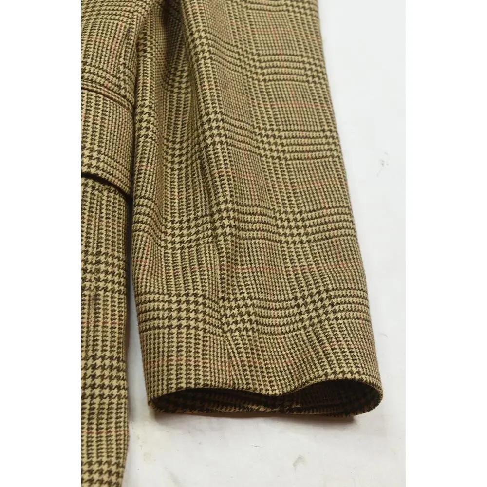 Vintage Brooks Brothers Blazer Mens 43L Beige Plaid Wool Two-Button Classic
